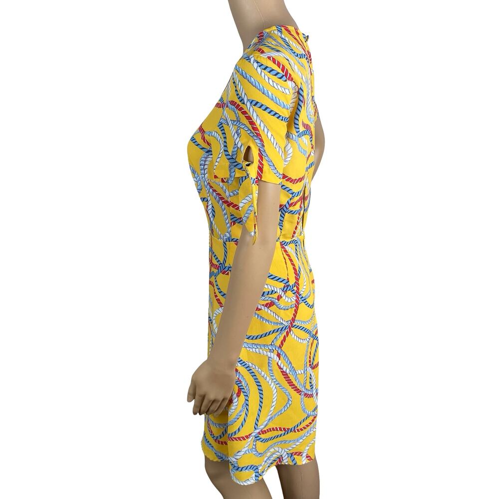 MNG Mango Colorful Rope Print Mini Dress M | Tied Short Sleeves A-Line Vtg - Picture 6 of 9